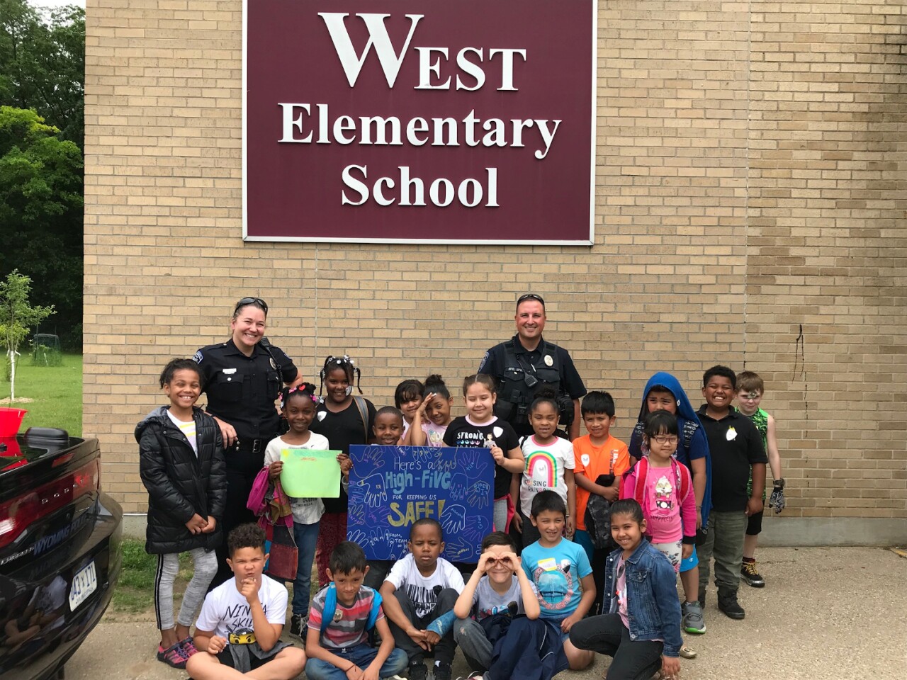 Officers with West Elementary Students