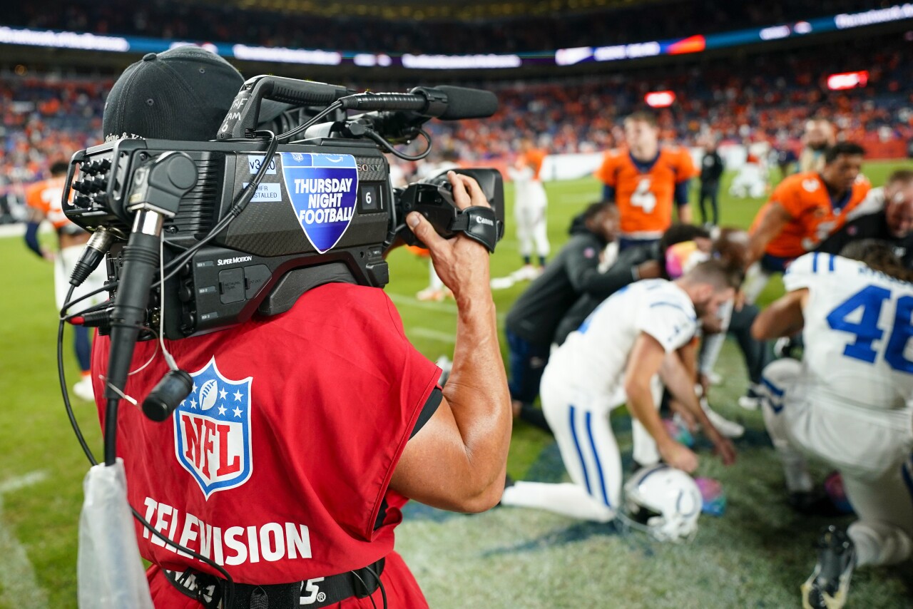 'Thursday Night Football' cameraman works during 2022 Indianapolis Colts at Denver Broncos game