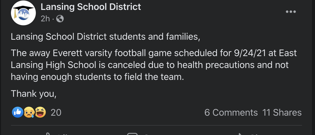 Lansing Schools calls off game between Everett and East Lansing
