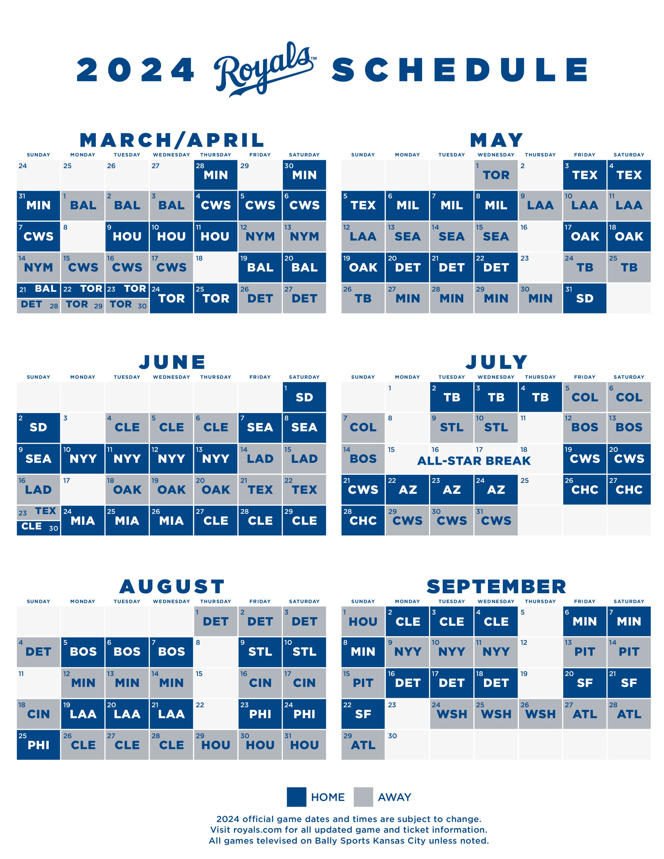 Key series dates for Royals’ recently announced for 2024 schedule