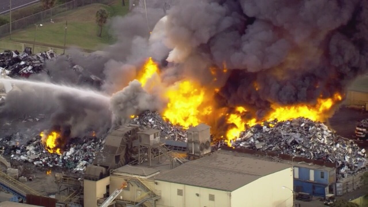 Large Fire Burning At Trademark Metals And Recycling Near Port Of Tampa