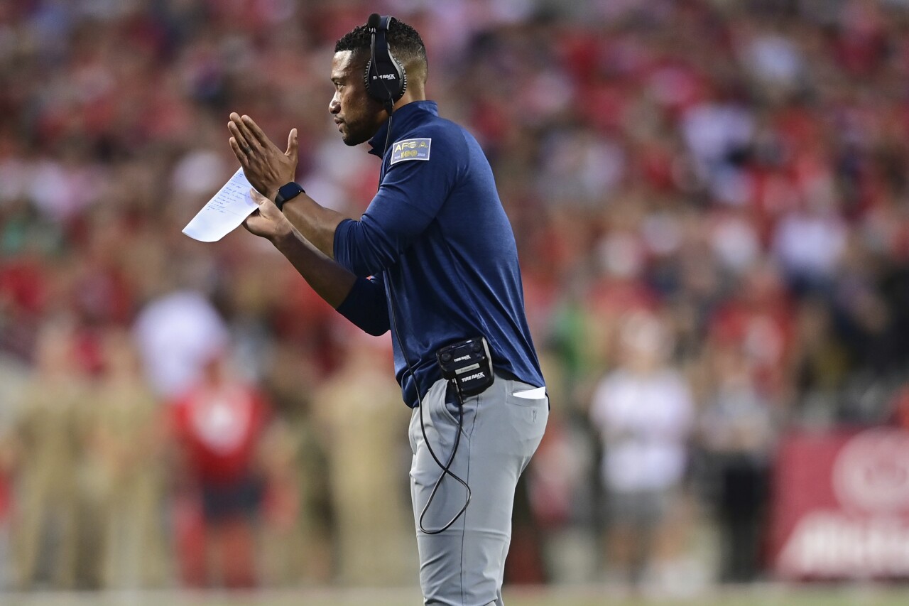 Notre Dame Fighting Irish head coach Marcus Freeman claps during first quarter at Ohio State Buckeyes, Sept. 3, 2022