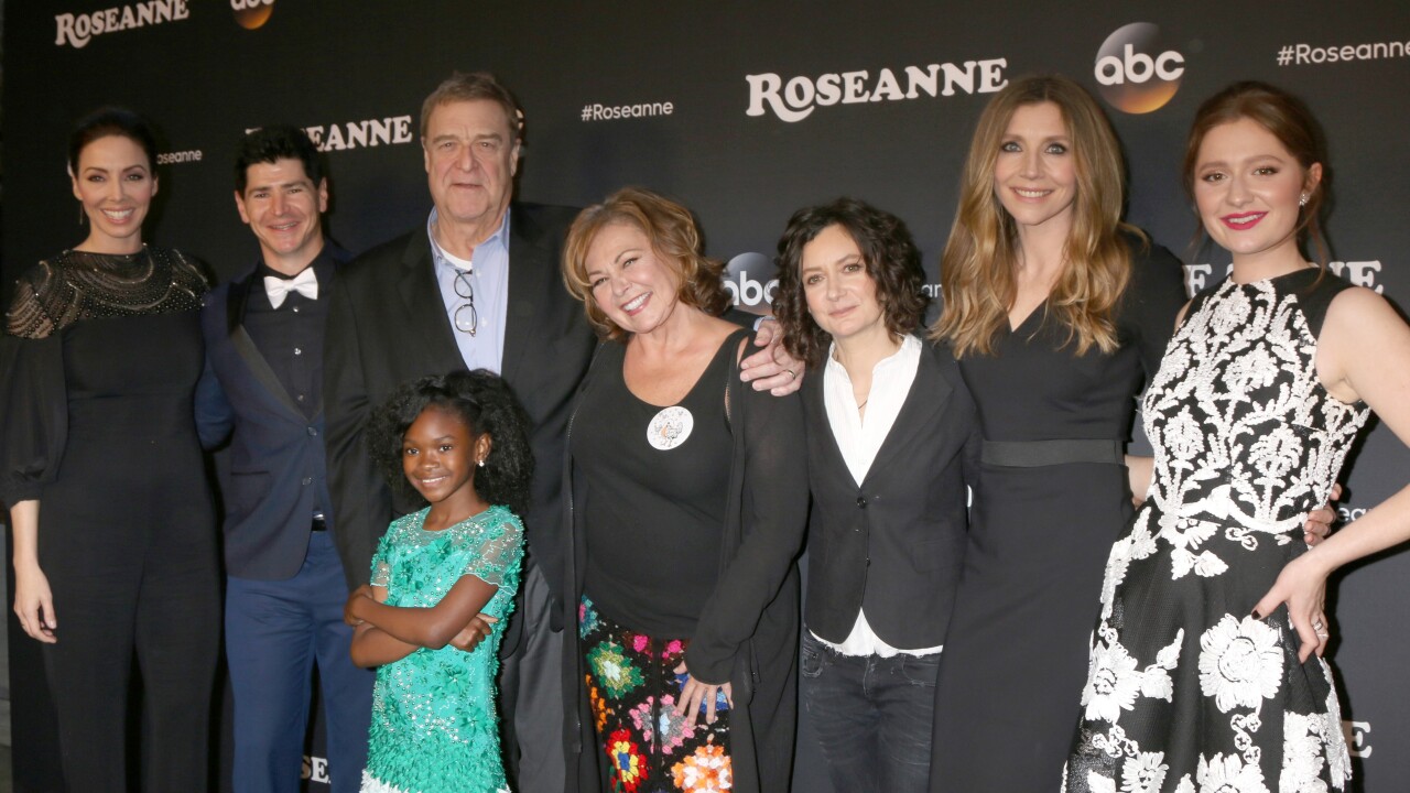 The cast of "Roseanne" on ABC before it was canceled.