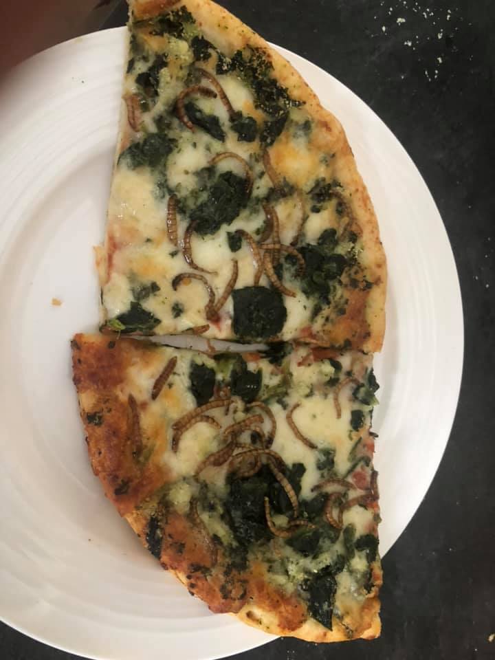 Spinach, garlic, and mealworm pizza by Eric Zay