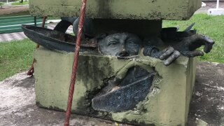 A re-envisioned statue of a former Paraguayan dictator