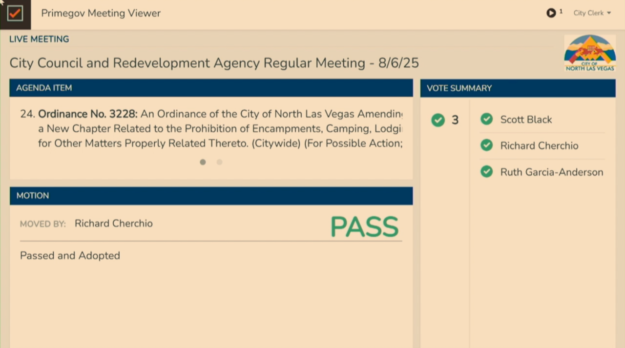 Ordinance No. 3228 passes in North Las Vegas City Council meeting