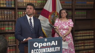 Florida Attorney General James Uthmeier holds a news conference in West Palm Beach on June 1, 2026.