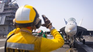 Flight operations aboard USS Gerald R. Ford in the Red Sea