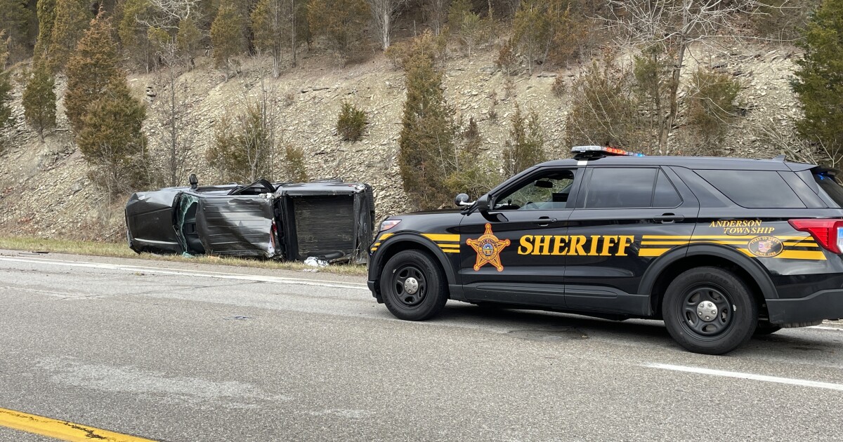 Sheriff Man injured after car hits truck, truck flips on side in