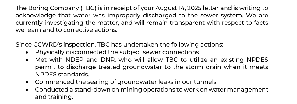 Boring Company Fine Letter