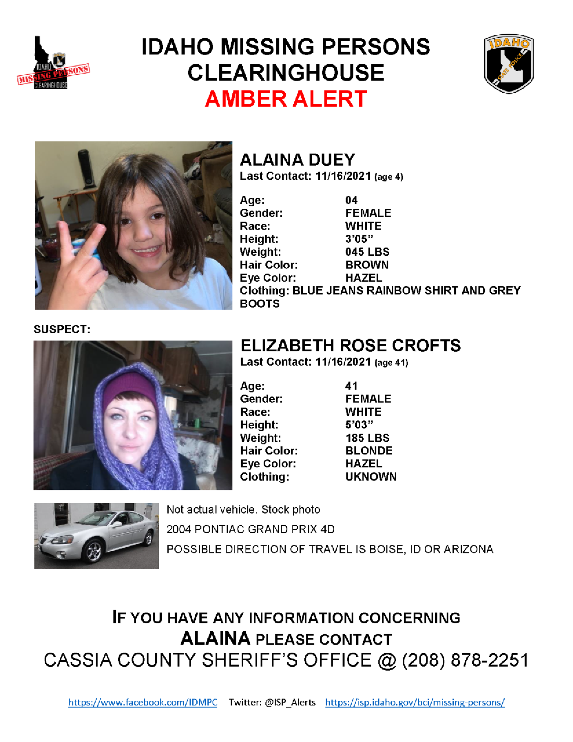 AMBER Alert Canceled Idaho girl found in Elko County