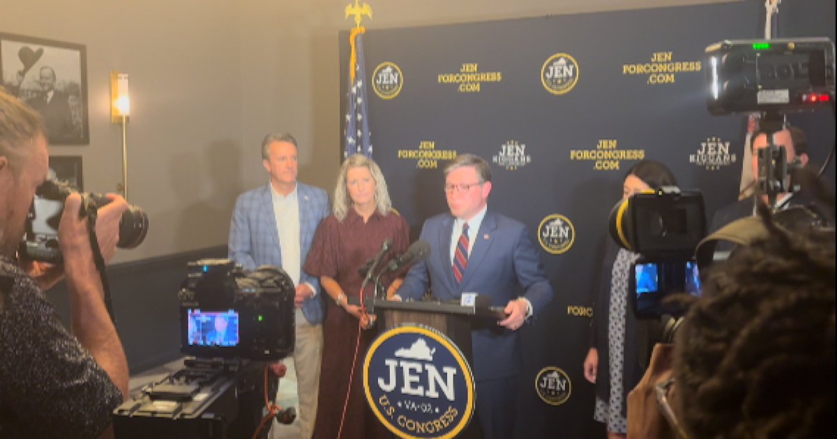 Speaker Mike Johnson campaigns for Kiggans in Virginia Beach