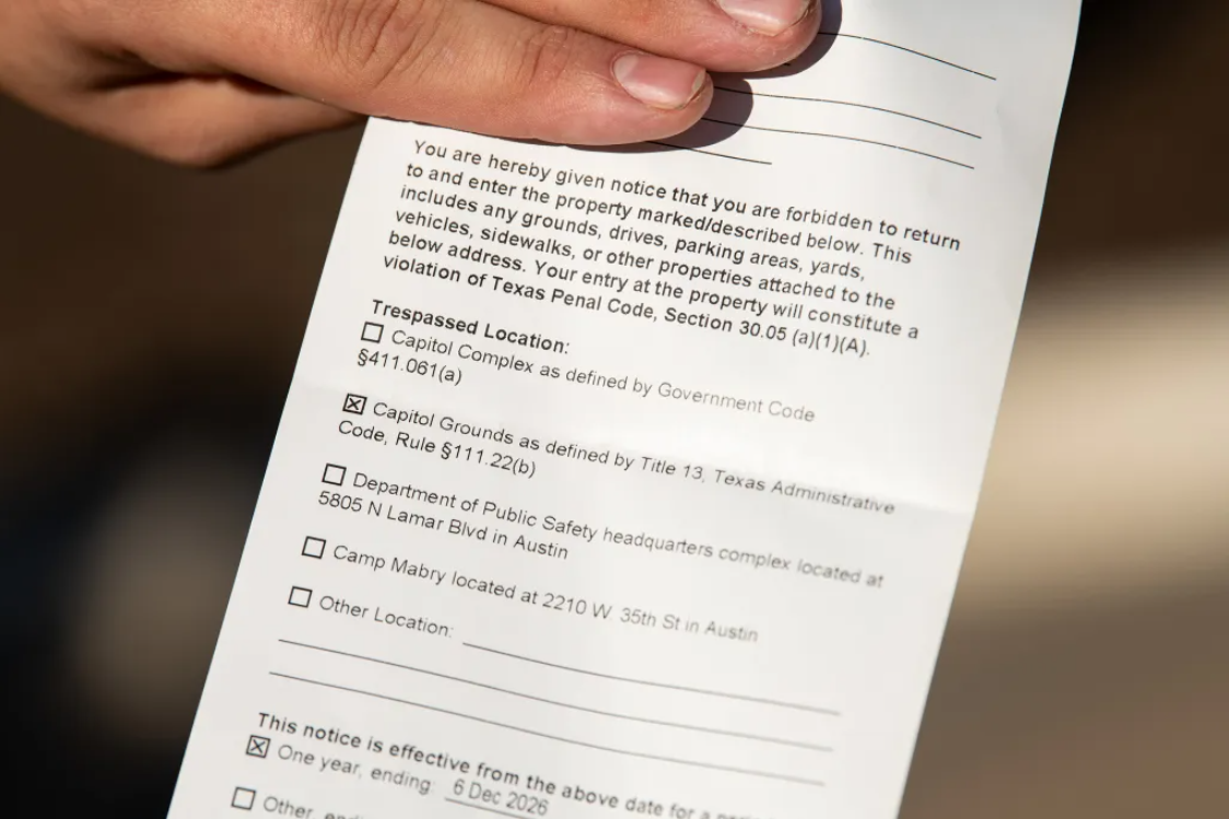 Criminal trespass - Texas Tribune.png