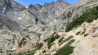 A trail leads to Chasm Lake and the east face of Longs Peak in Rocky Mountain National Park. 