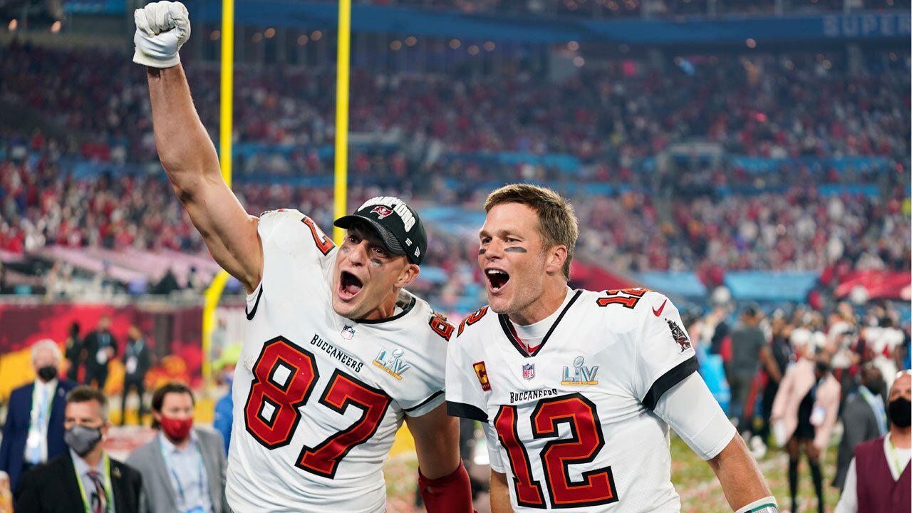 Tom Brady, Rob Gronkowski after Super Bowl LV win