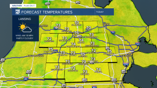 Temperatures cool below average Wednesday with highs only reaching the mid 70's