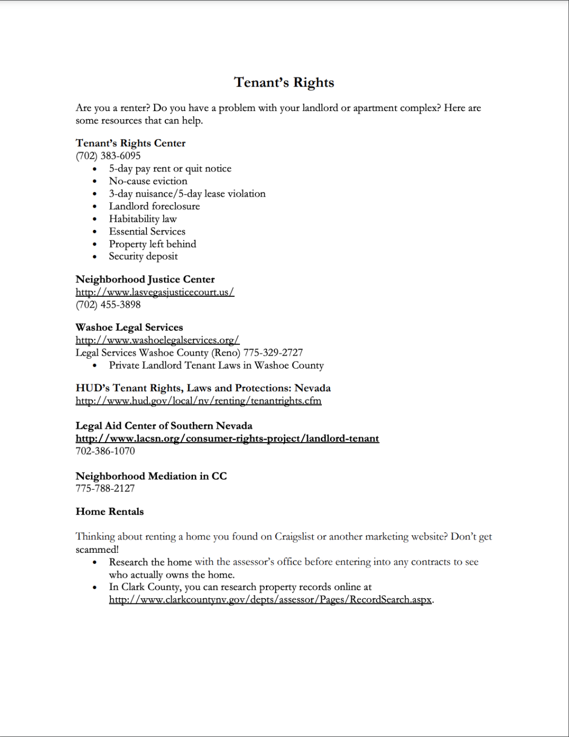 Tenant's Rights Tipsheet