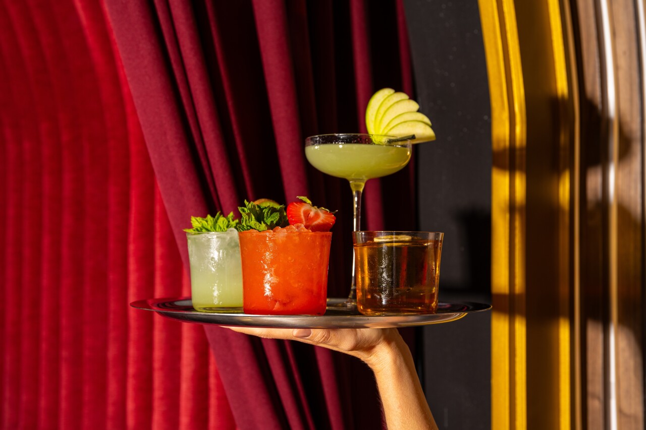 Image features the following cocktails: Ripping Darts, Money, Baby!, Flapper Fizz, and One Time Thing.