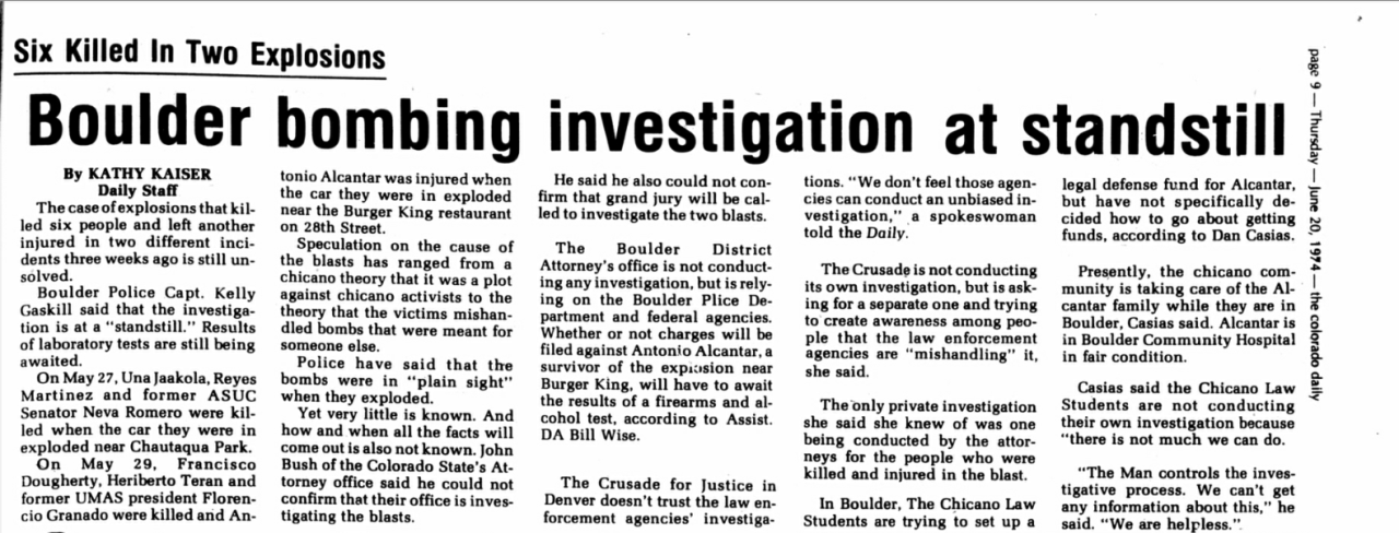 Boulder bombing investigation at standstill