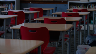 Chairs inside of a Catholic school