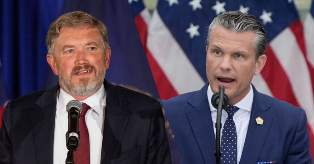 This combination of images shows Rep. Thomas Massie, R-Ky., left, and Secretary of Defense Pete Hegseth.