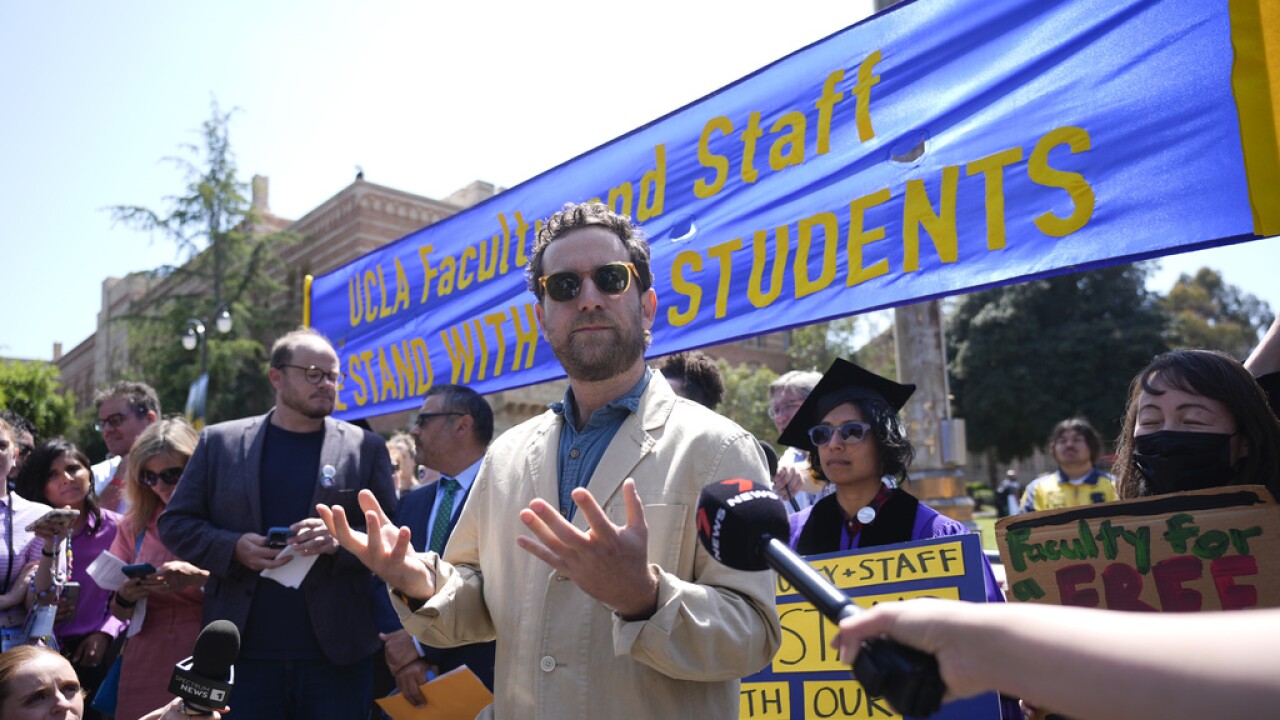 UCLA professor Nick Shapiro speaks at a news conference on the UCLA campus.