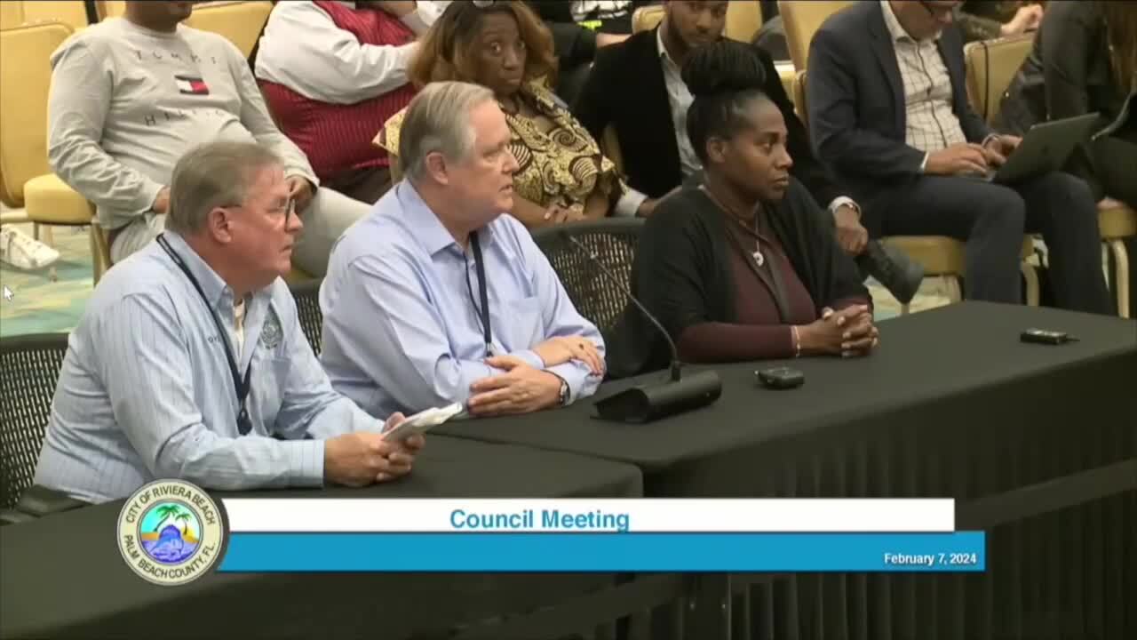 Rivers Beach Utility Director Michael Low (center) and other staff members took questions from members of the City Council. Feb. 8, 2024