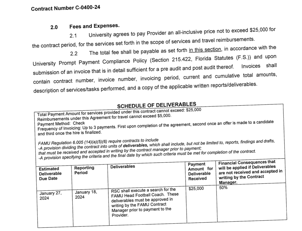 Copy of Contract between FAMU Board of Trustees and Renaissance Search & Consulting