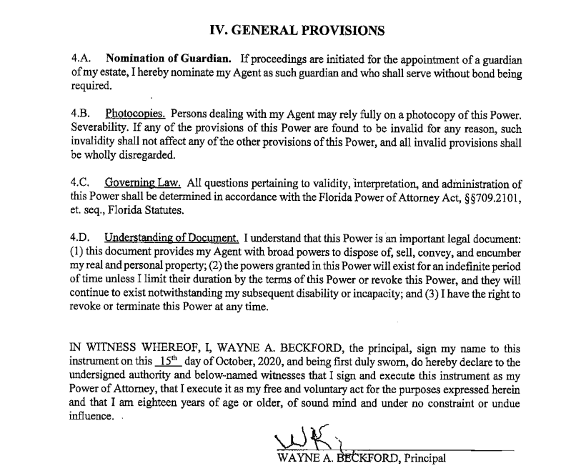 Beckford POA Agreement