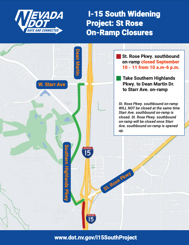 I-15 Closure Map at St. Rose Parkway