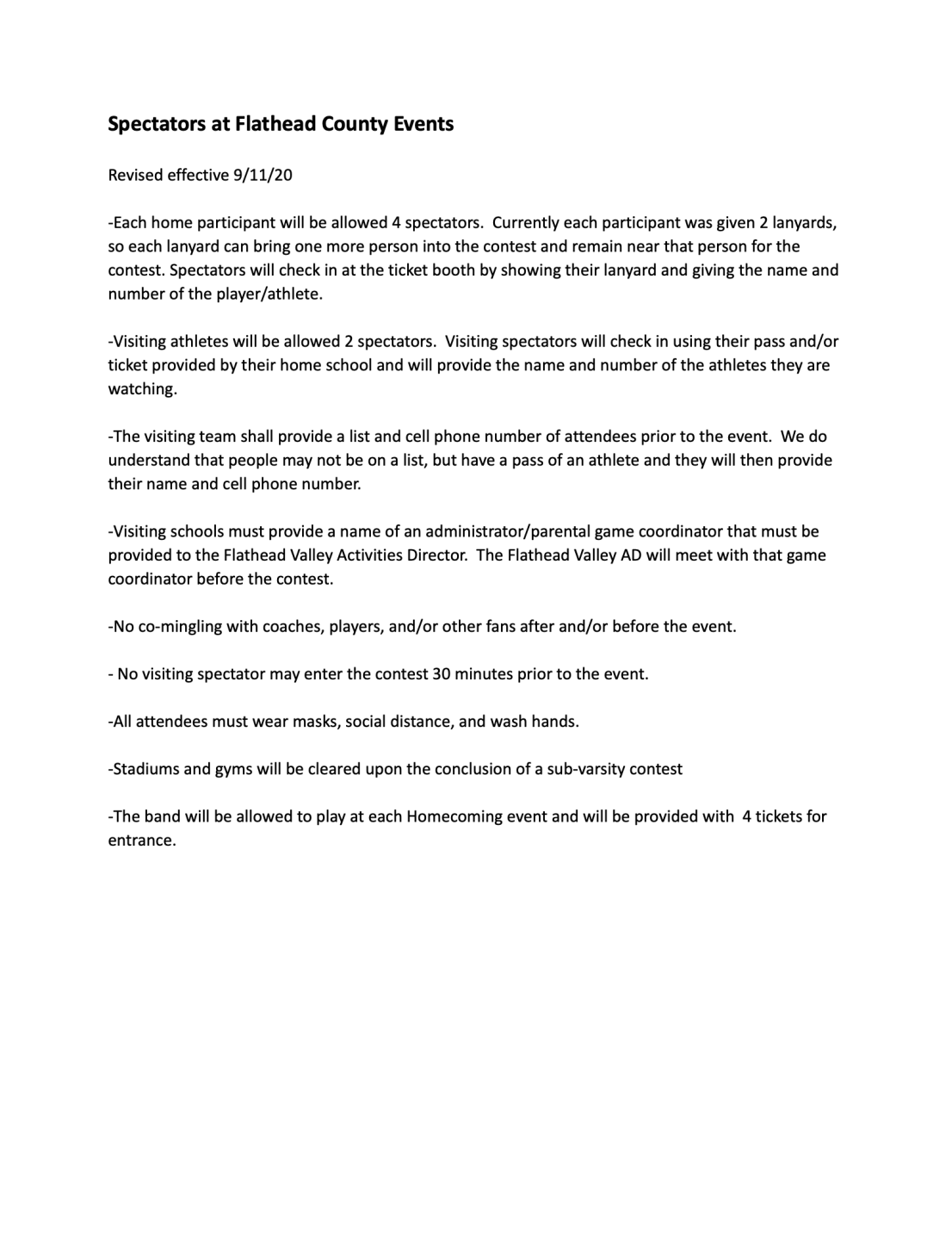 Flathead County spectator policy 9-11-2020