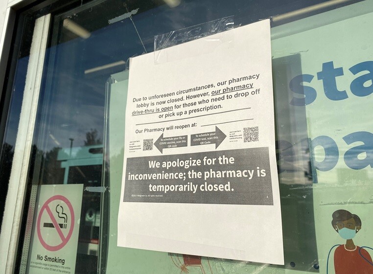 Closed Walgreens pharmacy lobby in Littleton