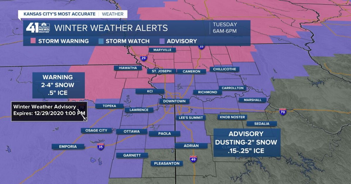 Winter storm warning issued for areas north of Kansas City