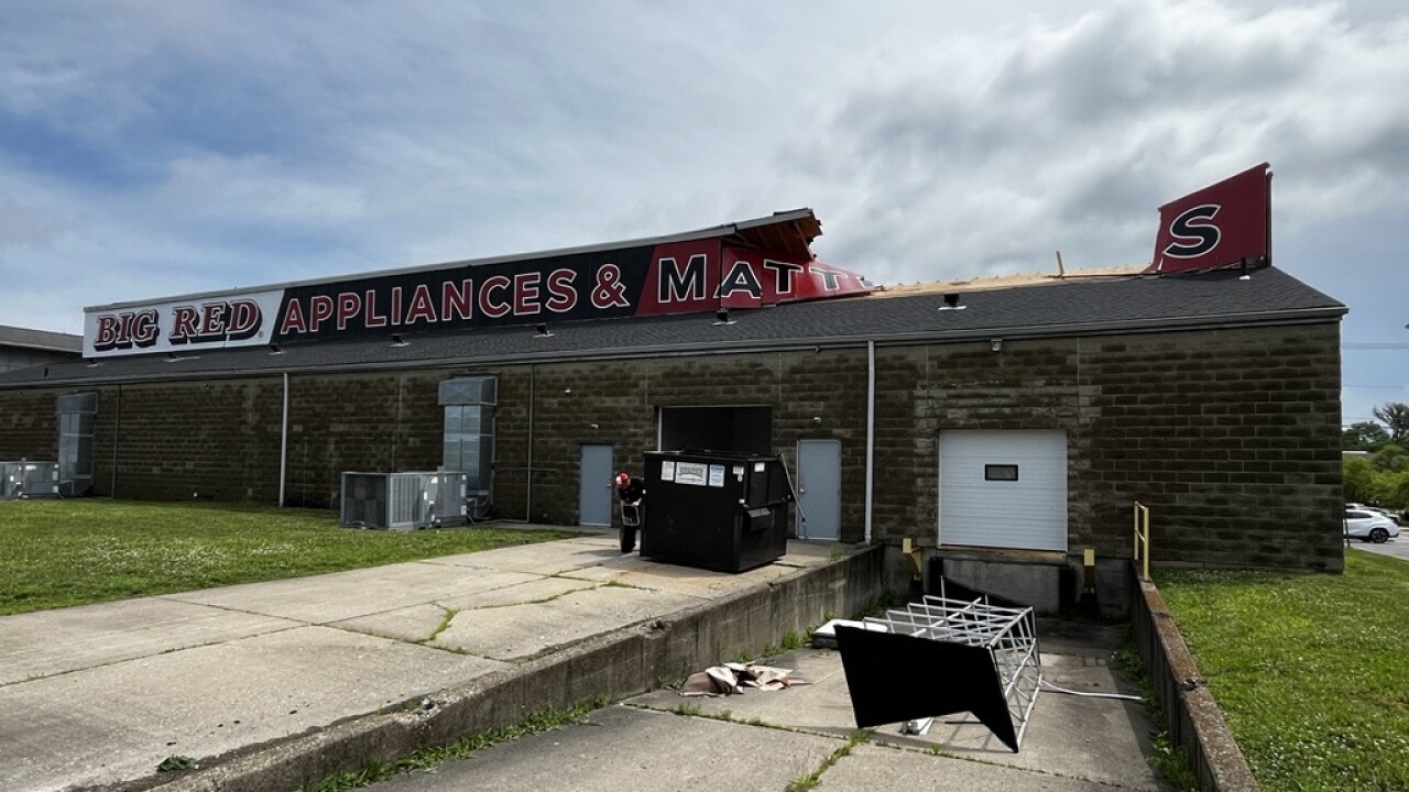 Structural damage at Big Red Appliances and Mattresses in Florence due to overnight storms