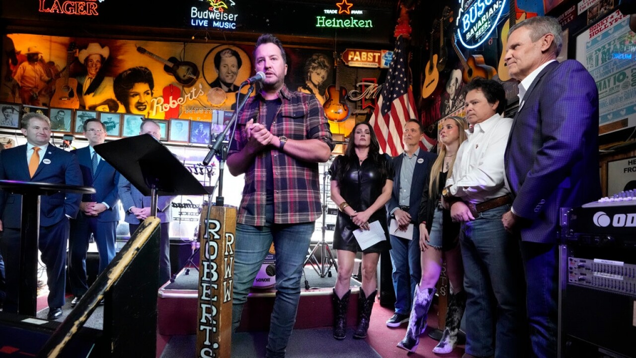 Country music star Luke Bryan speaks during a bill signing ceremony with Tennessee Gov. Bill Lee