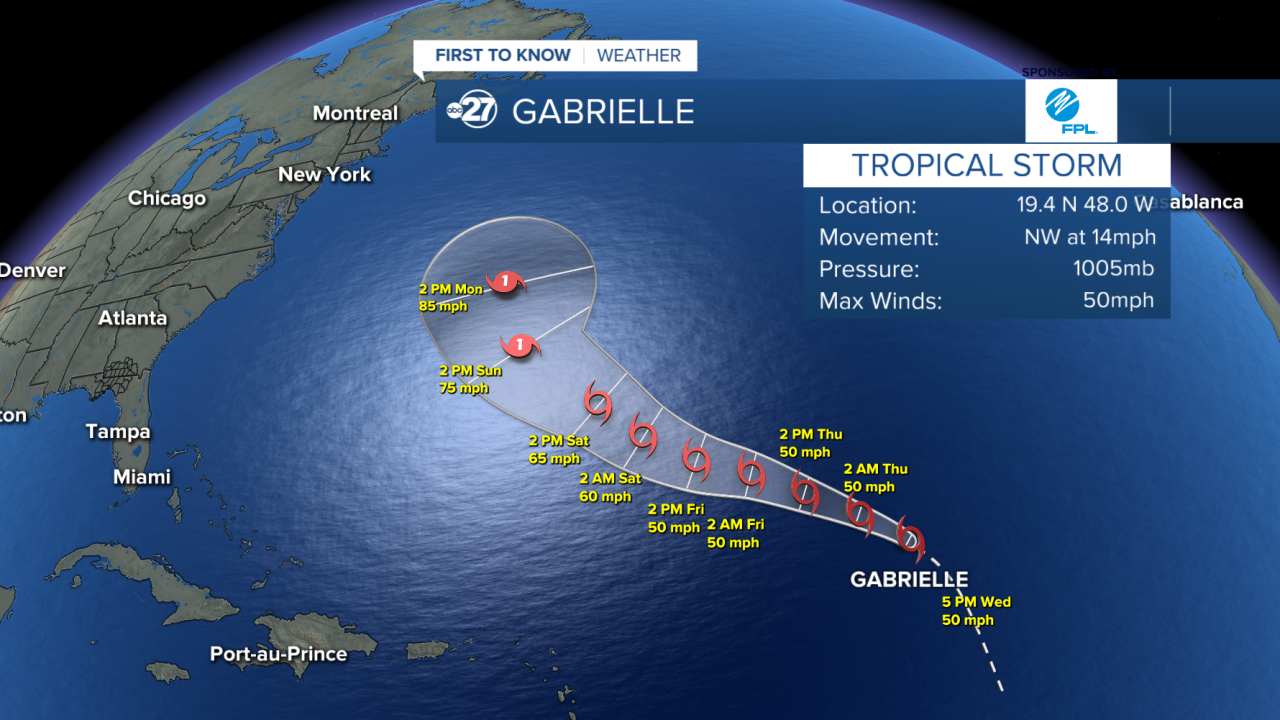 Gabrielle path (5pm 09/17/2025)