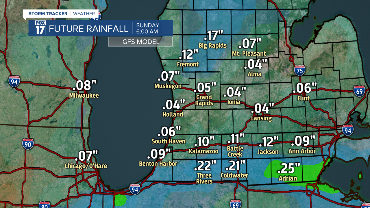 Saturday rainfall amounts