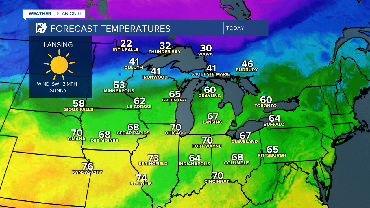 Temperatures soar into the upper 60's today and possibly make a run for 70 degrees with sunshine during the daytime hours
