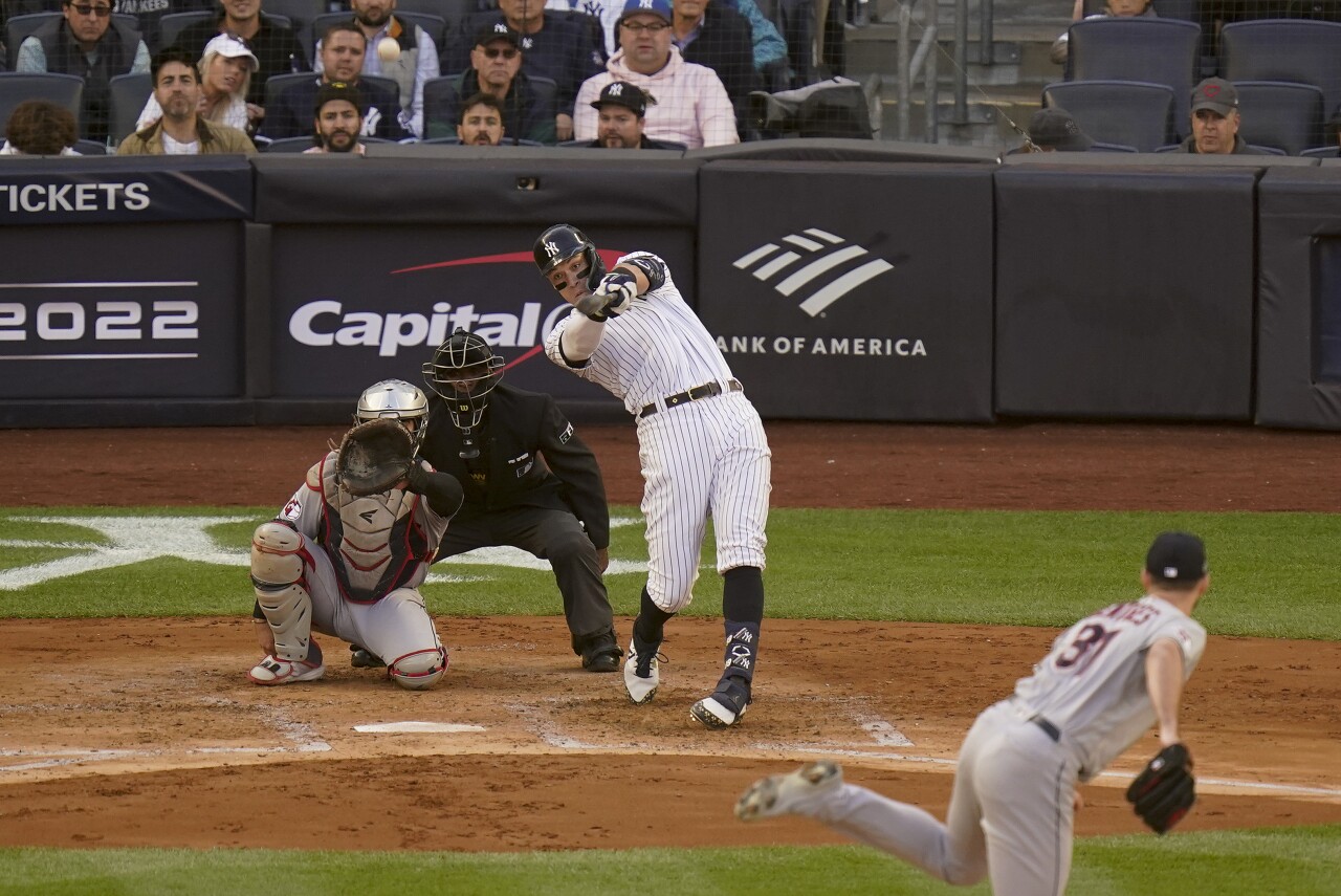 New York Yankees slugger Aaron Judge hits solo home run in second inning vs. Cleveland Guardians in Game 5 of AL Division Series, Oct. 18, 2022