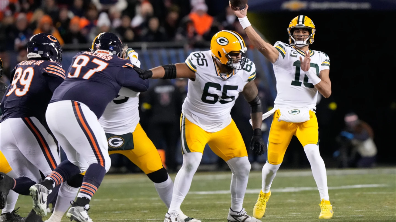 Green Bay Packers' Jordan Love throws during the first half of an NFL football game against the Chicago Bears Saturday, Dec. 20, 2025, in Chicago, Ill.