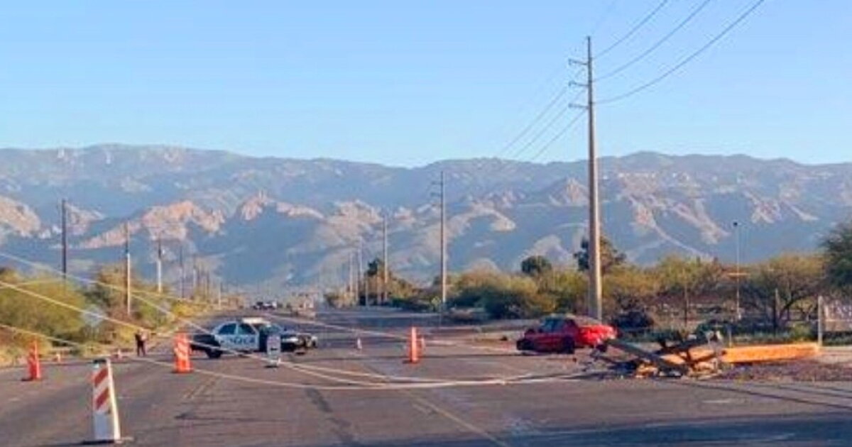 One person in hospital after crashing into power pole
