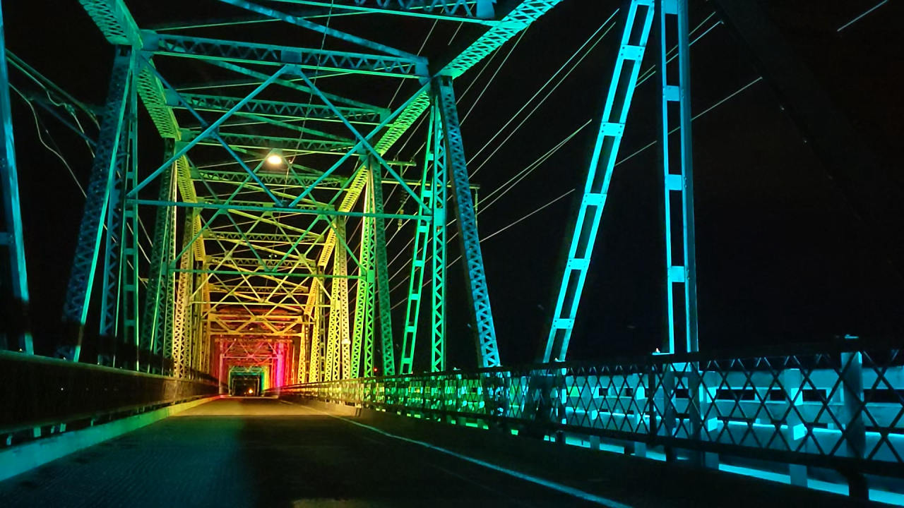Bell Bridge in rainbow lights