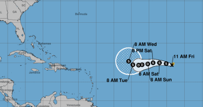 Track of Tropical Storm Gordon on 9/13 at 11 a.m.