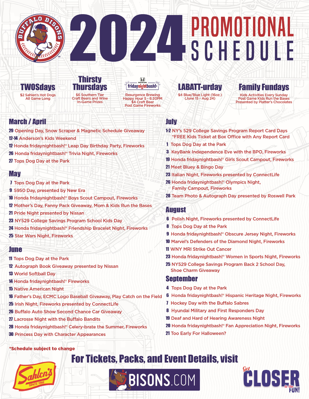 Bisons Full Promotional Schedule 2024