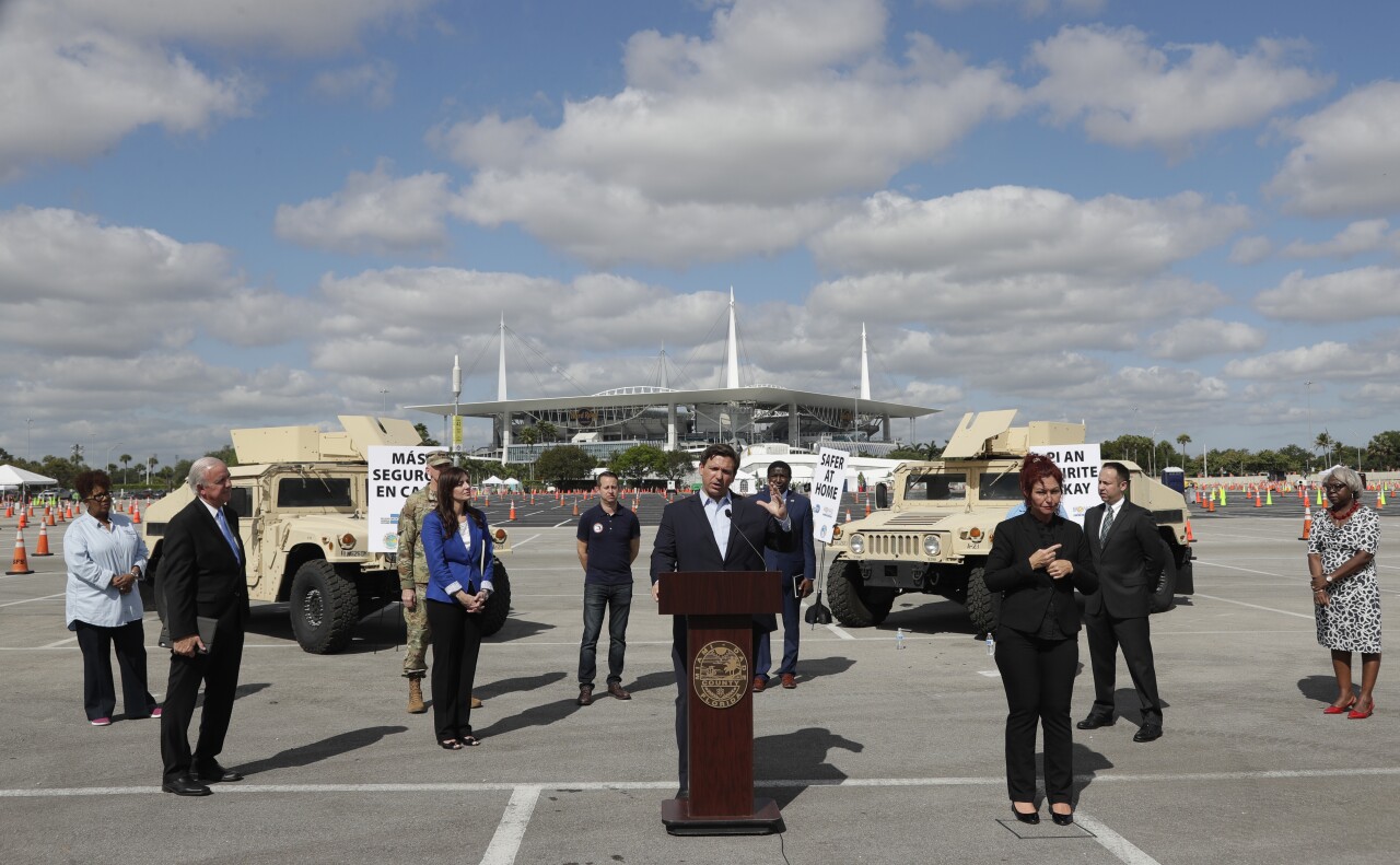 Gov. Ron DeSantis holds coroanvirus news conference outside Hard Rock Stadium
