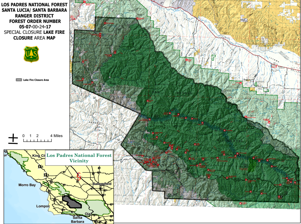 Los Padres National Forest Lake Fire Closure Area