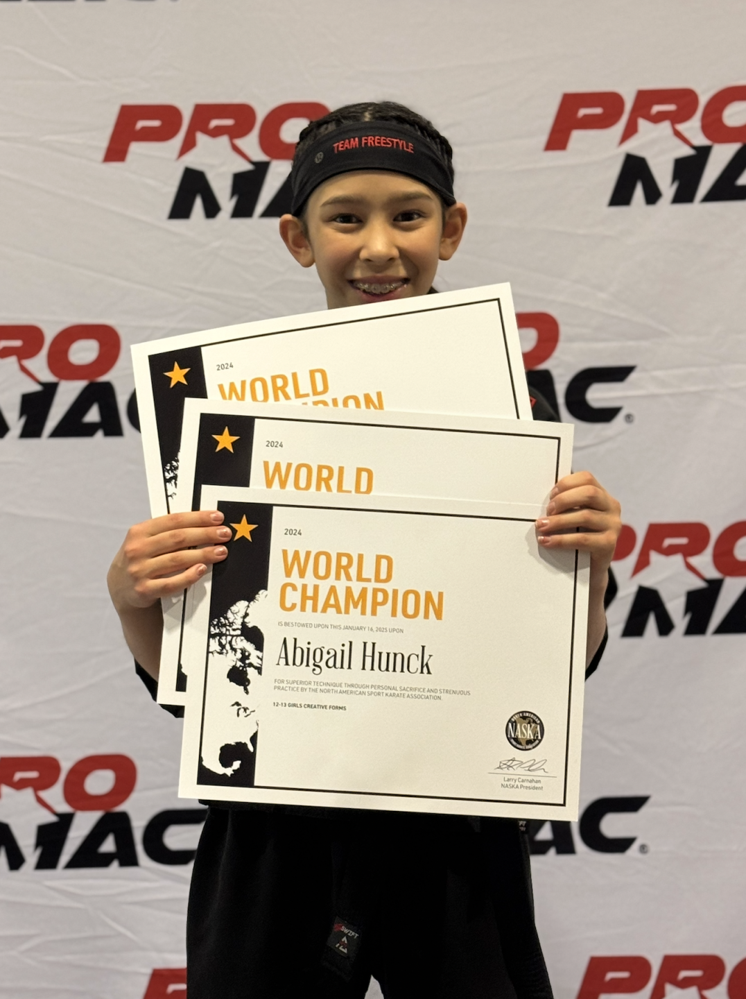 Abigail Hunck received her three World Champion Titles in Chicago, IL., January 2025.