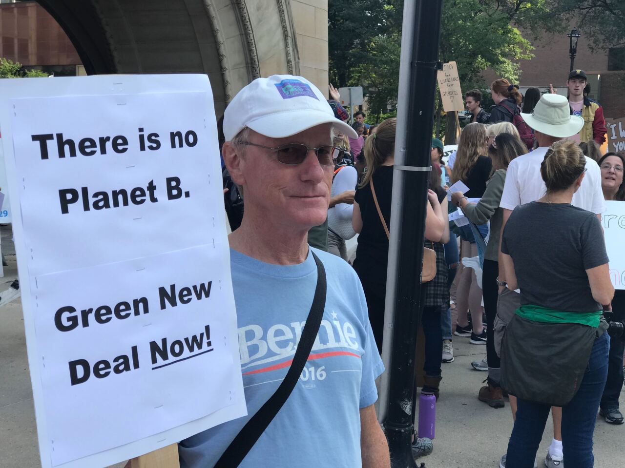 Sanders supporter at climate change protest in Milwaukee