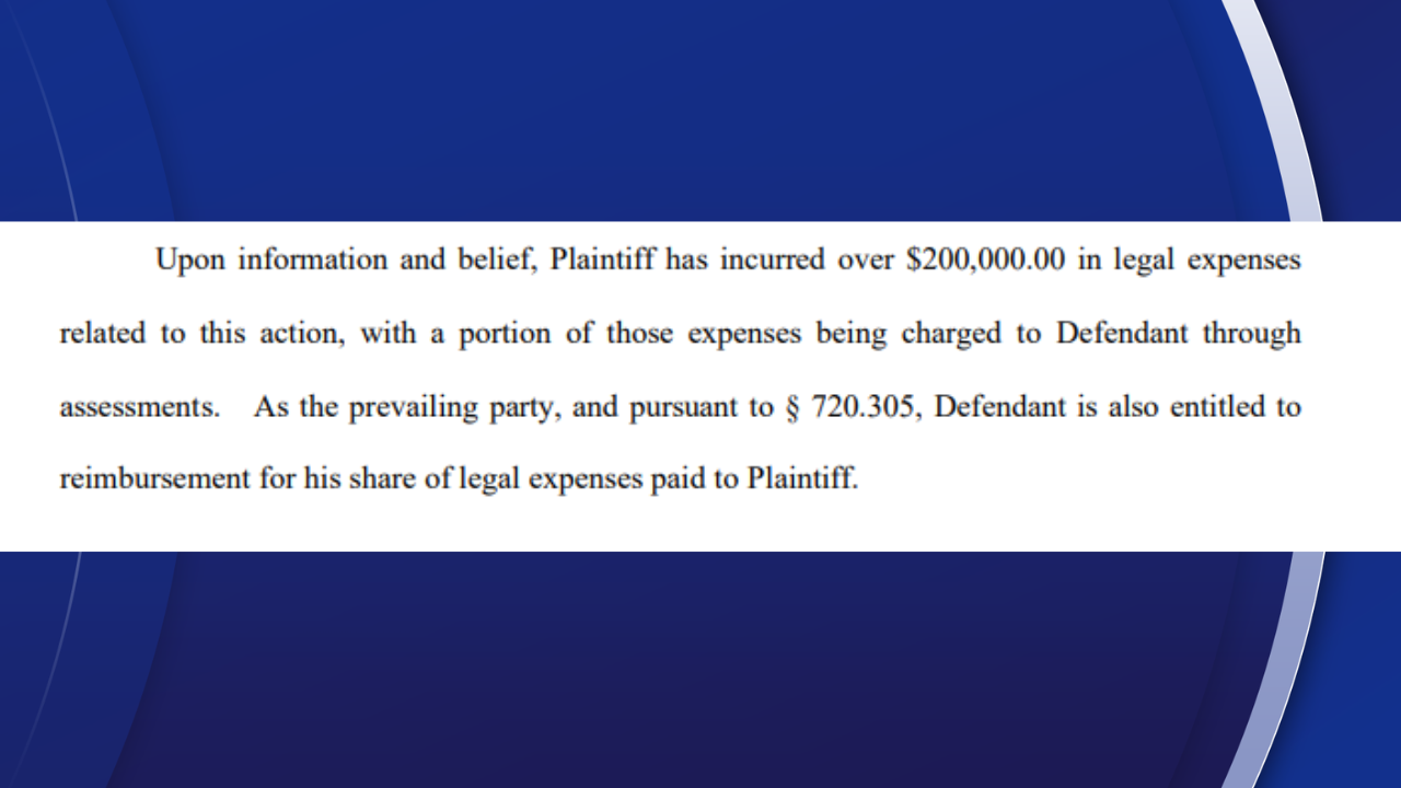 A court document alleges the HOA spent more than $200,000 in legal expenses on the second election lawsuit