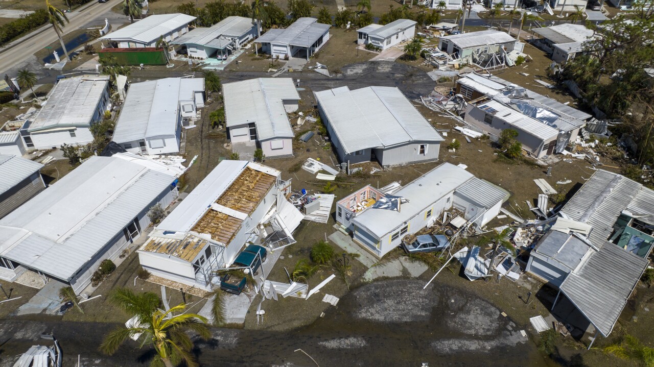 aerial view of damaged trailer park in Fort Myers after Hurricane Ian, Oct. 1, 2022